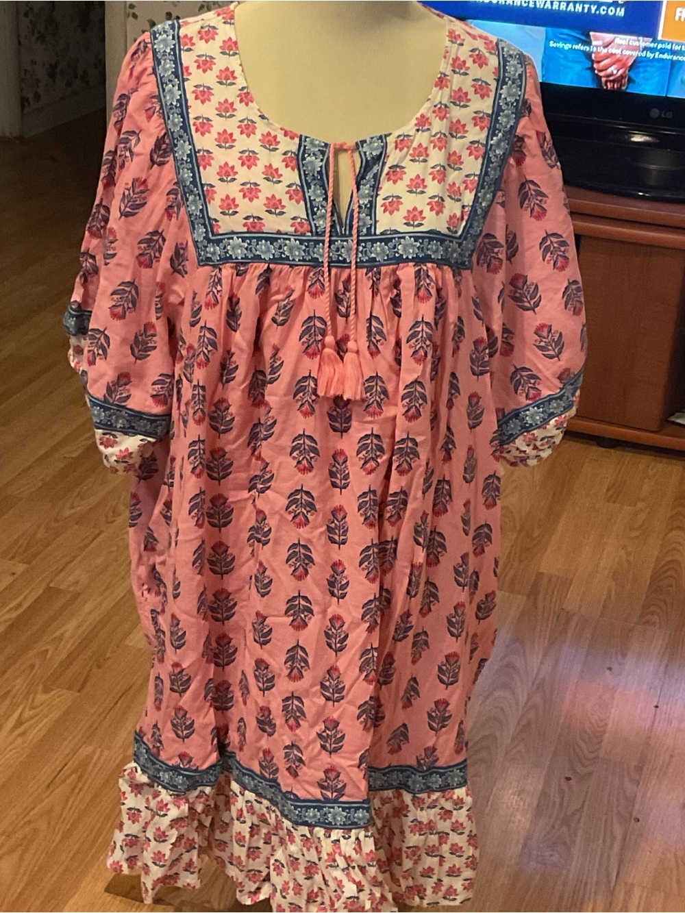 NWT OLD NAVY XXL Pink Floral Boho Dress with Tassel Tie KANTHA STYLE 48x36